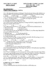 Kiểm tra học kì năm học 2014 - 2015 môn  Hóa học  Lớp 9 thời gian 45 phút